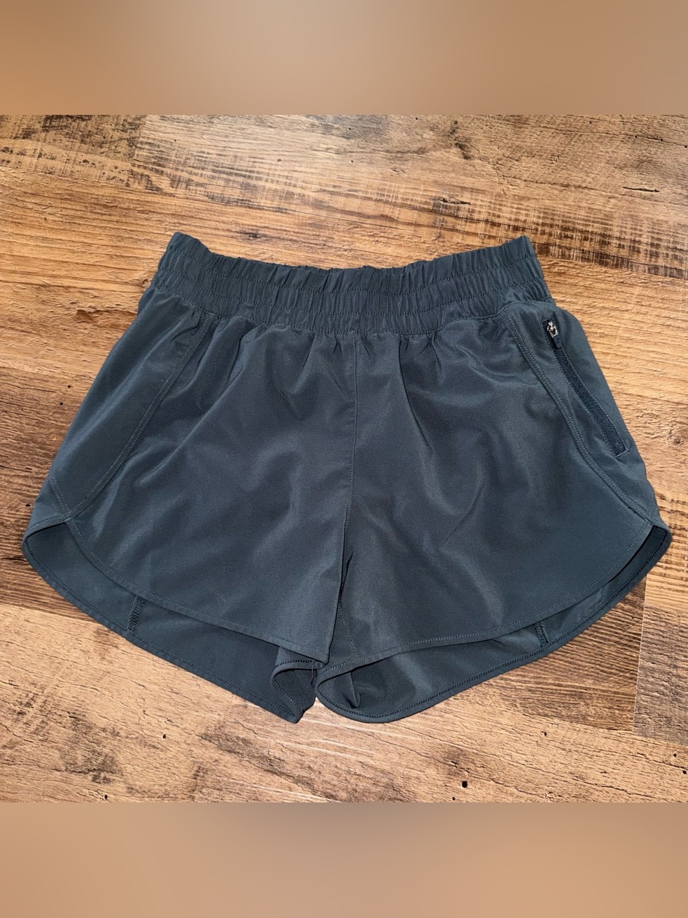 Women’s XS Gray Black Running Shorts Athletic Workout Lined Zip Pocket